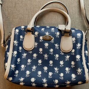 Coach 2Way Mini Bennet "Badlands" Blue and White Floral Crossbody Satchel